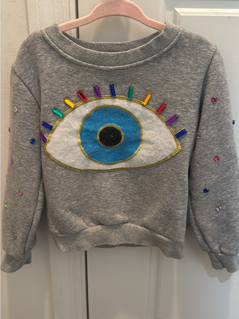 Lola + The Boys Grey Sweatshirt with Colorful Beaded Eye